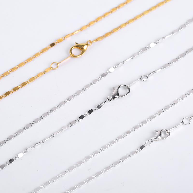 12Pcs/Lot Gold Rhodium Silver Color 40cm 1.6mm Rectangle Bamboo Chains Necklace For Women