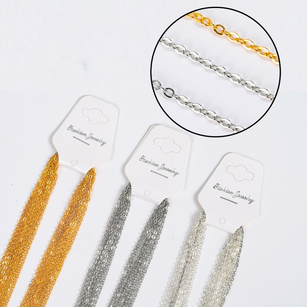 12Pcs/Lot Gold Silver Color 40cm Flat Cross O-Chain Necklace For Women Simple Necklace Jewelry Making Chains