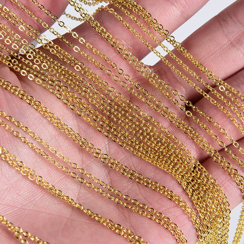 12Pcs/Lot Gold Silver Color 40cm Flat Cross O-Chains For Women Simple Necklace Jewelry