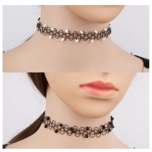 12Pcs Vintage Stretch Choker Necklace Lady Girl Tattoo Choker Necklace Punk Retro Gothic Elastic Pendants