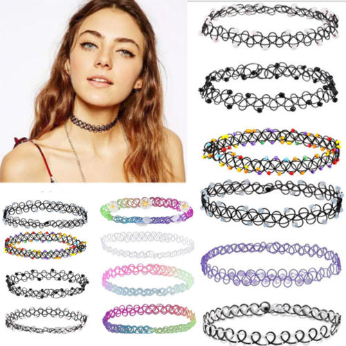 12Pcs Vintage Stretch Choker Necklace Lady Girl Tattoo Choker Necklace Punk Retro Gothic Elastic Pendants