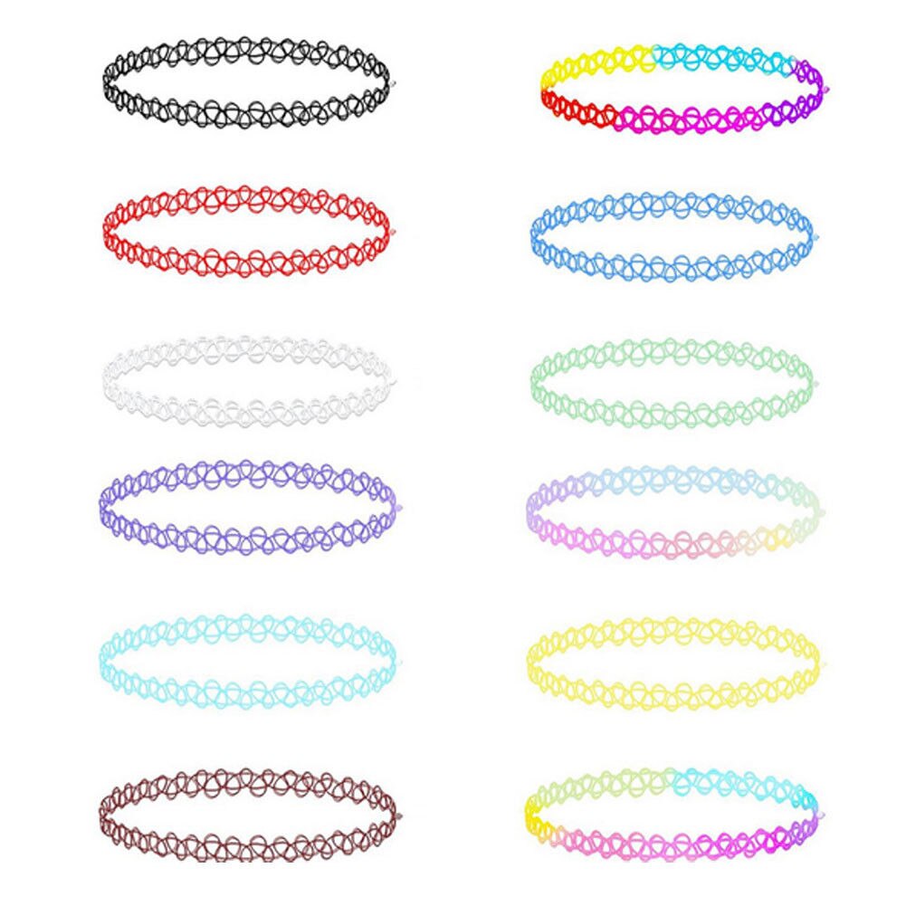 12Pcs Vintage Stretch Choker Necklace Lady Girl Tattoo Choker Necklace Punk Retro Gothic Elastic Pendants