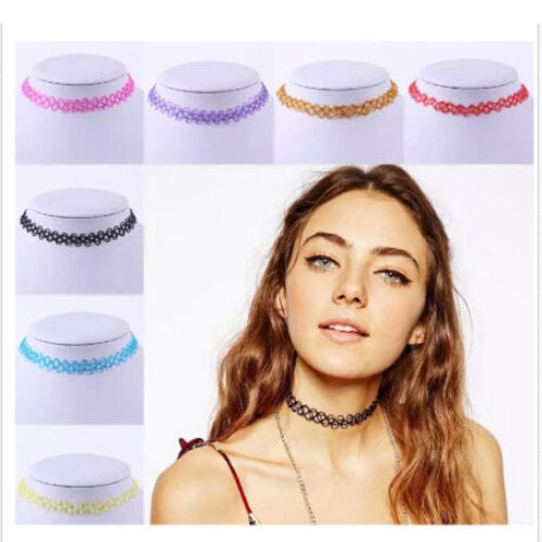 12Pcs Vintage Stretch Choker Necklace Lady Girl Tattoo Choker Necklace Punk Retro Gothic Elastic Pendants