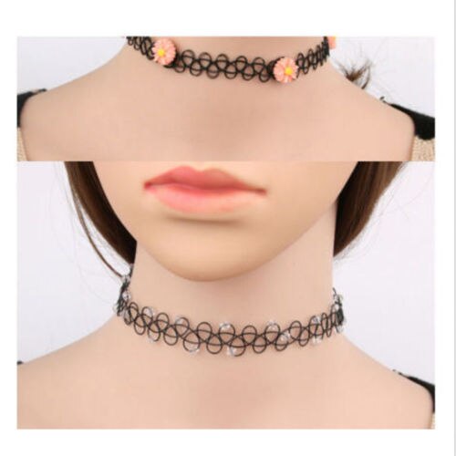 12Pcs Vintage Stretch Choker Necklace Lady Girl Tattoo Choker Necklace Punk Retro Gothic Elastic Pendants