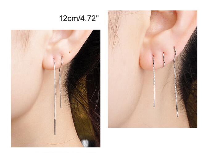 12cm Real Silver Dangle Earrings 925 Sterling Silver Earrings Tassel Threader