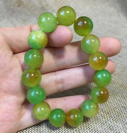 12mm NATURE Yellow green JADE BRACELET GREEN HAND CATENARY