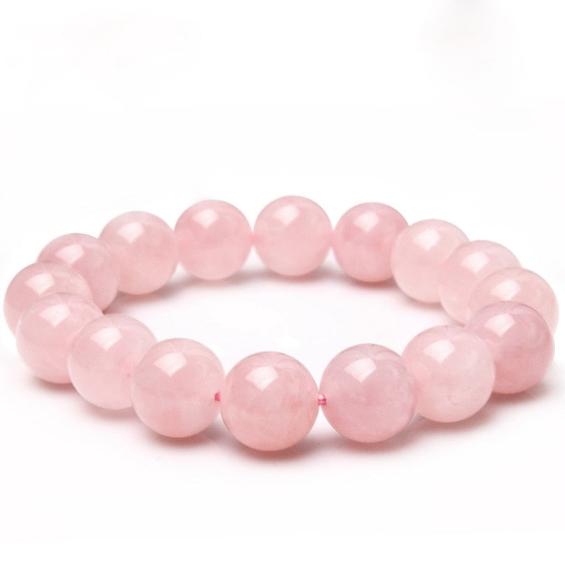 12mm Natural Material Energy Stones Rose Quartz Bracelets Round Beads Bangle For Pink Women Crystal Jewelry Love Gift
