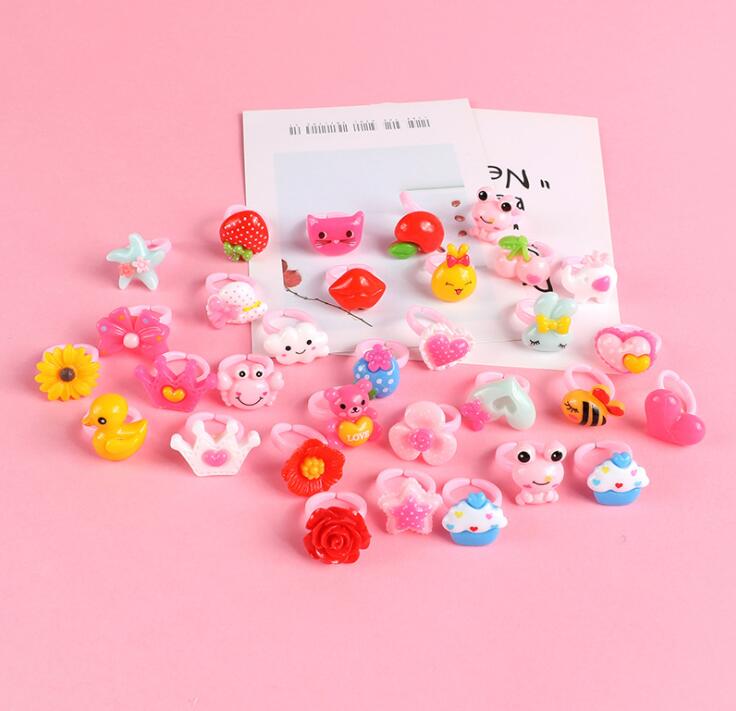 12pcs Ring For Children Jewelry  Colored Multicolor Ring Cute Girls Gifts  Lovely Fruit Scrub Animal Princess Suit Kinds