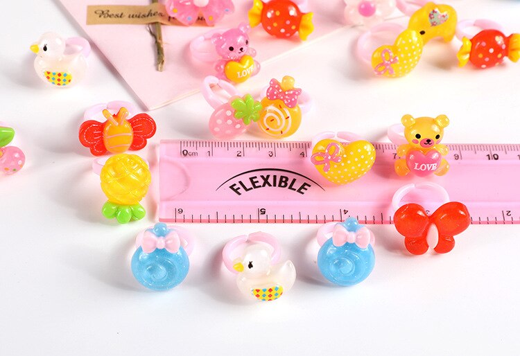 12pcs Ring For Children Jewelry  Colored Multicolor Ring Cute Girls Gifts  Lovely Fruit Scrub Animal Princess Suit Kinds