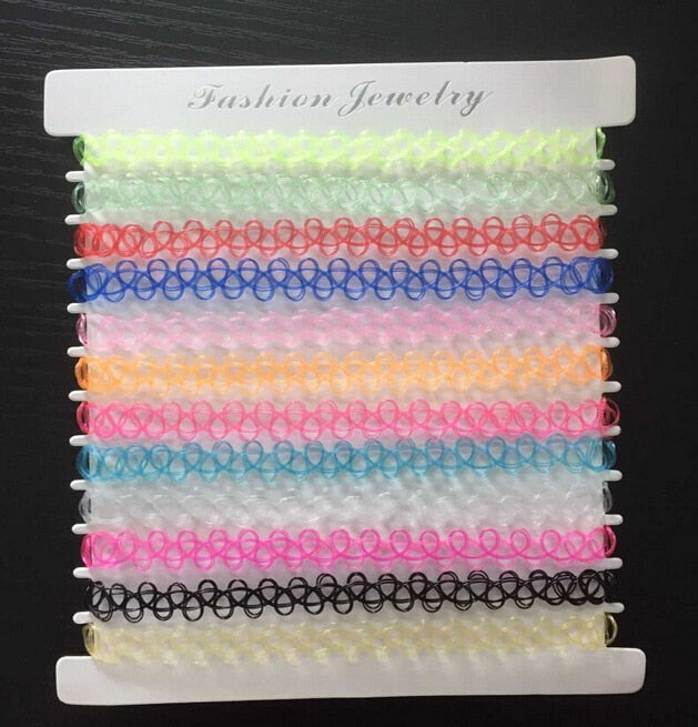 12pcs lot Vintage Stretch Tattoo Choker Necklaces for Women Girls  Punk Retro Gothic Elastic Pendants Necklace