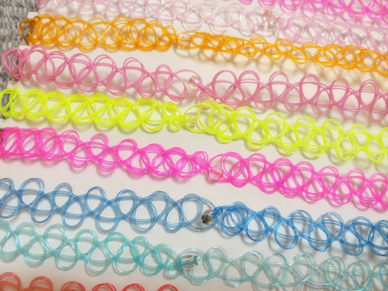 12pcs lot Vintage Stretch Tattoo Choker Necklaces for Women Girls  Punk Retro Gothic Elastic Pendants Necklace