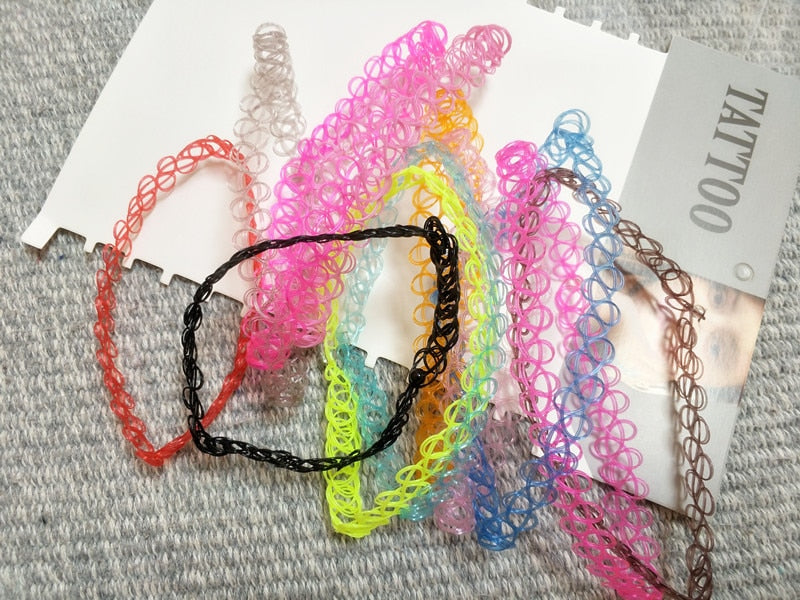 12pcs lot Vintage Stretch Tattoo Choker Necklaces for Women Girls  Punk Retro Gothic Elastic Pendants Necklace