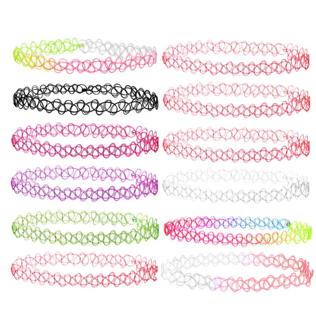 12pcs/pack  Rainbow Tattoo Rainbow Chokers Necklace Vintage Girls Stretch Gothic Charm Punk Elastic Collares Women's Jewelry