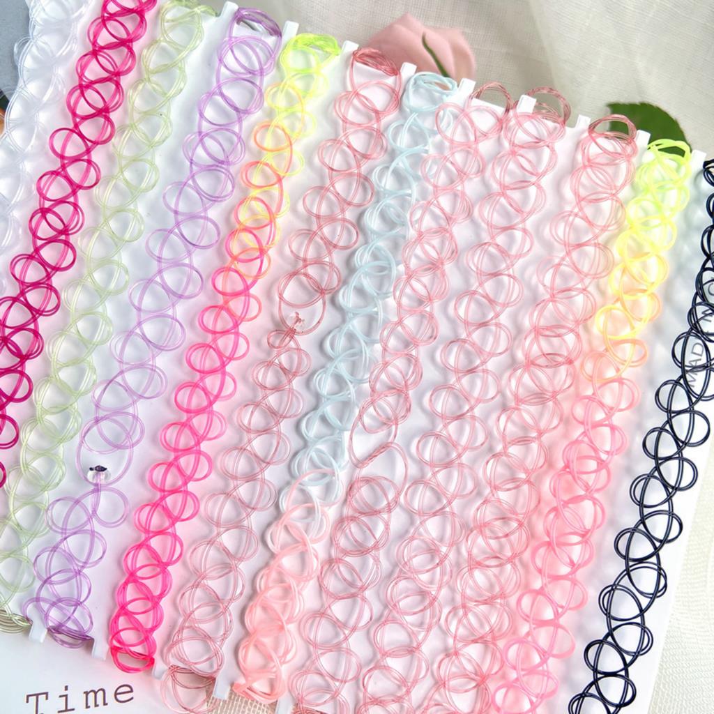 12pcs/pack  Rainbow Tattoo Rainbow Chokers Necklace Vintage Girls Stretch Gothic Charm Punk Elastic Collares Women's Jewelry