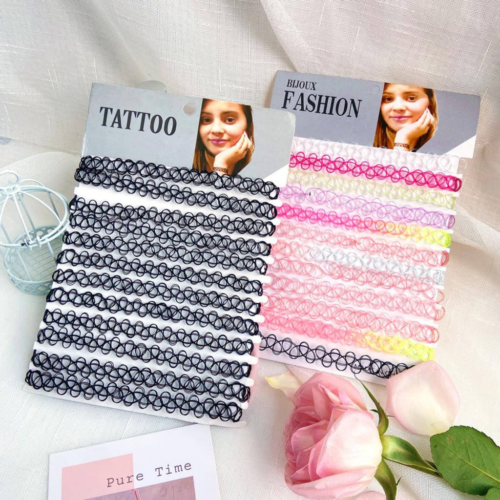 12pcs/pack  Rainbow Tattoo Rainbow Chokers Necklace Vintage Girls Stretch Gothic Charm Punk Elastic Collares Women's Jewelry