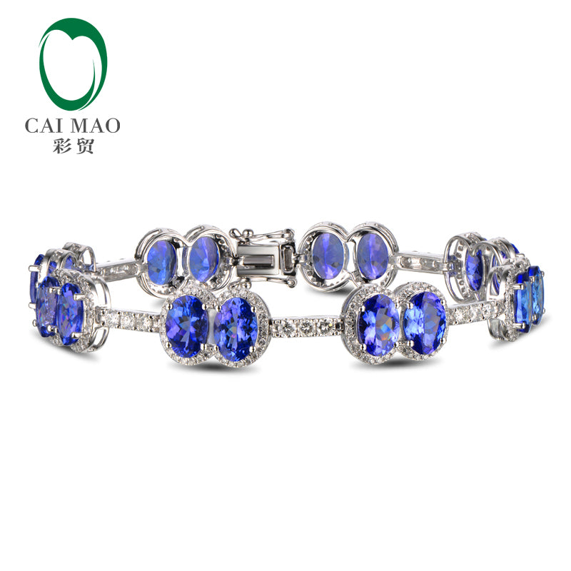13.34ctw Oval Natural Tanzanite Pave Diamond 14K/Au585 Gold Gem Bracelet Jewelry