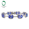 13.34ctw Oval Natural Tanzanite Pave Diamond 14K/Au585 Gold Gem Bracelet Jewelry