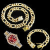 13MM Hip Hop Iced Out 3pcs Kit Paved Rhinestones Miami Curb Link Chain CZ Rapper Necklace+Watch+Bracelet For Men Women Jewelry