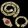 13MM Hip Hop Iced Out 3pcs Kit Paved Rhinestones Miami Curb Link Chain CZ Rapper Necklace+Watch+Bracelet For Men Women Jewelry