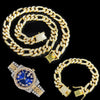13MM Hip Hop Iced Out 3pcs Kit Paved Rhinestones Miami Curb Link Chain CZ Rapper Necklace+Watch+Bracelet For Men Women Jewelry