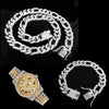 13MM Hip Hop Iced Out 3pcs Kit Paved Rhinestones Miami Curb Link Chain CZ Rapper Necklace+Watch+Bracelet For Men Women Jewelry