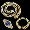 13MM Hip Hop Iced Out 3pcs Kit Paved Rhinestones Miami Link Chain Curb CZ Rapper Necklace+Watch+Bracelet For Men Women Jewelry