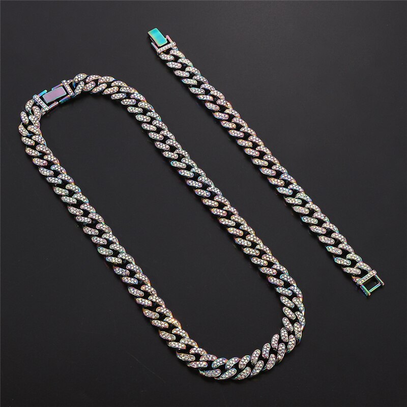 13MM Iced Out Paved Rhinestones Necklace Quenched Miami Curb Cuban Chain CZ Rapper Necklaces For Men Hip Hop Jewelry Unisex Gift