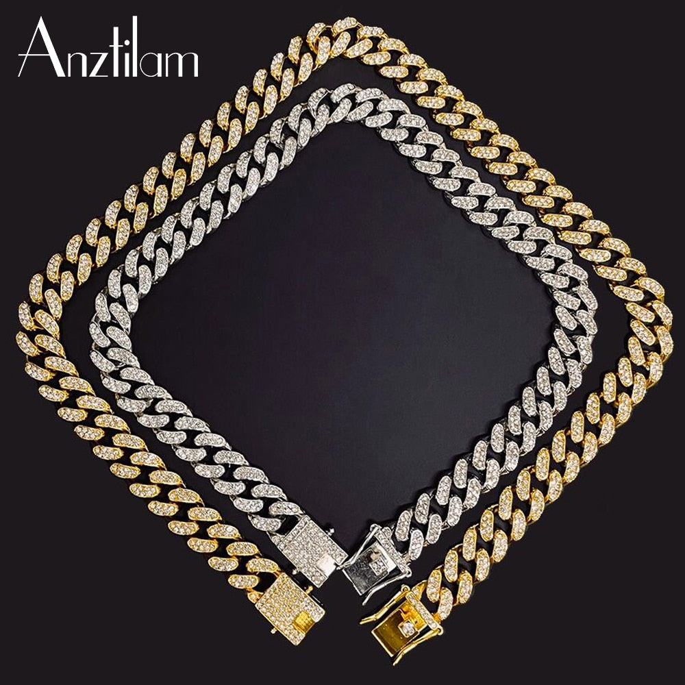 13mm Hip Hop High-Quality Iced Out Necklace For Men Bling Miami Cuban Link Chain Necklaces Goth Jewelry