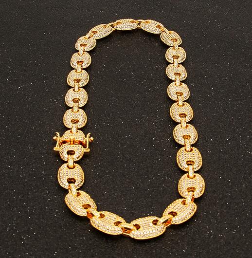 13mm Iced Out CZ Puffed Mariner Link Choker Chain Necklace Gold Silver Multicolor Cubic Zirconia 16/18/20/22/24/26/28/30inch