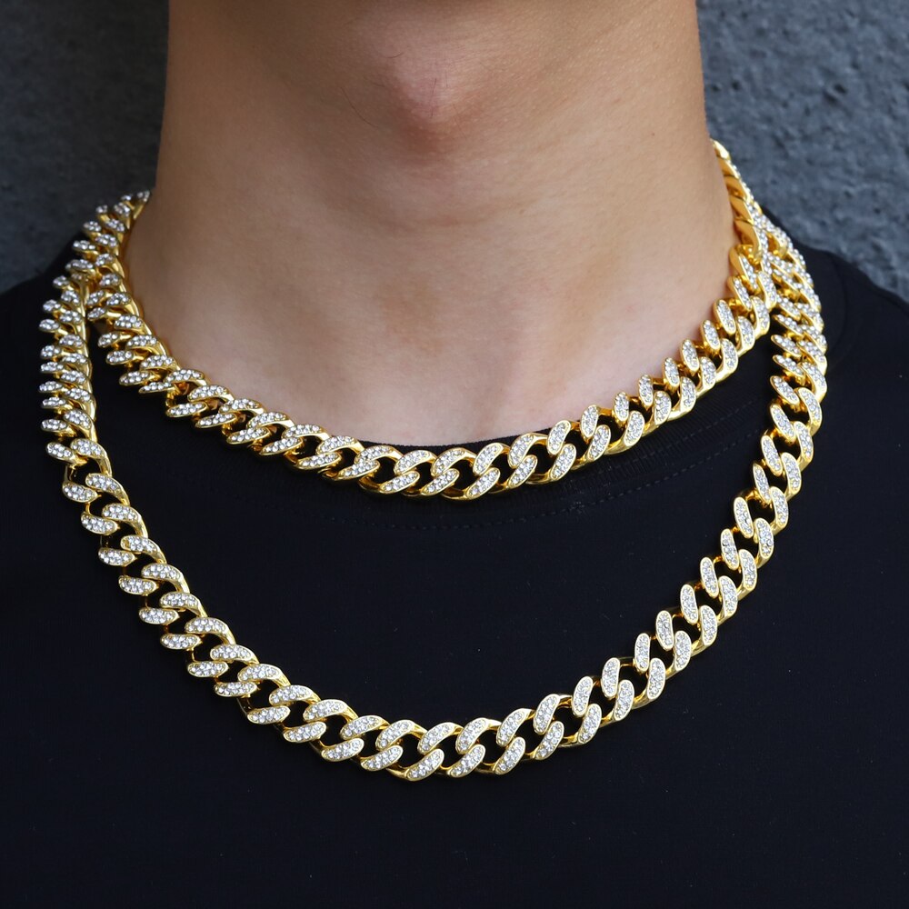 13mm Iced Out Cuban Necklace Chain Hip Hop Jewelry Choker Gold Silver Color Rhinestone CZ Clasp For Mens Rapper Necklaces Link