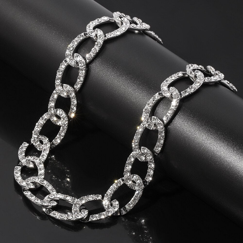 13mm Iced Out Cuban Necklace Chain Hip hop Jewelry Choker Gold Silver Color Rhinestone CZ Clasp for Mens Rapper Necklaces Link