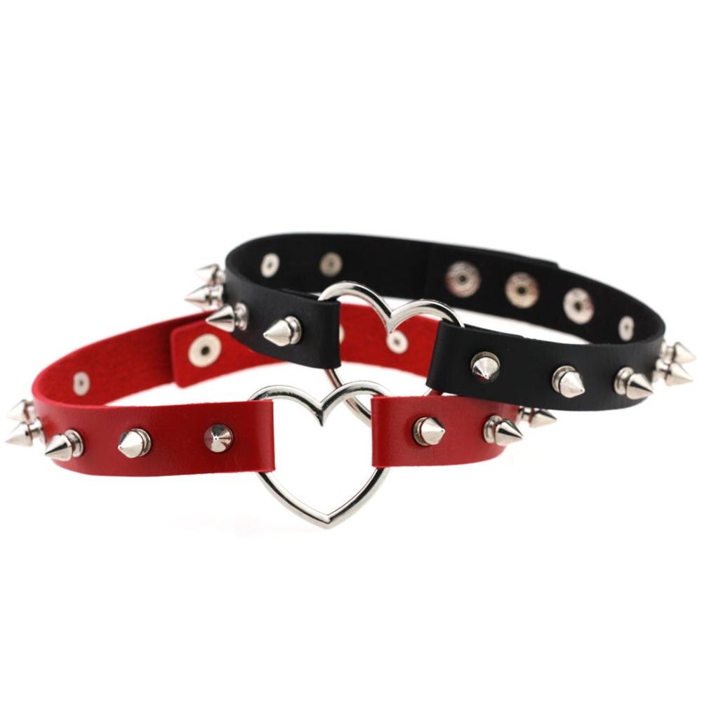 14 Colors Creative Choker Vintage Rock Collar Punk Goth Style Heart Rivet Decor Leather Necklace Jewelry Accessories