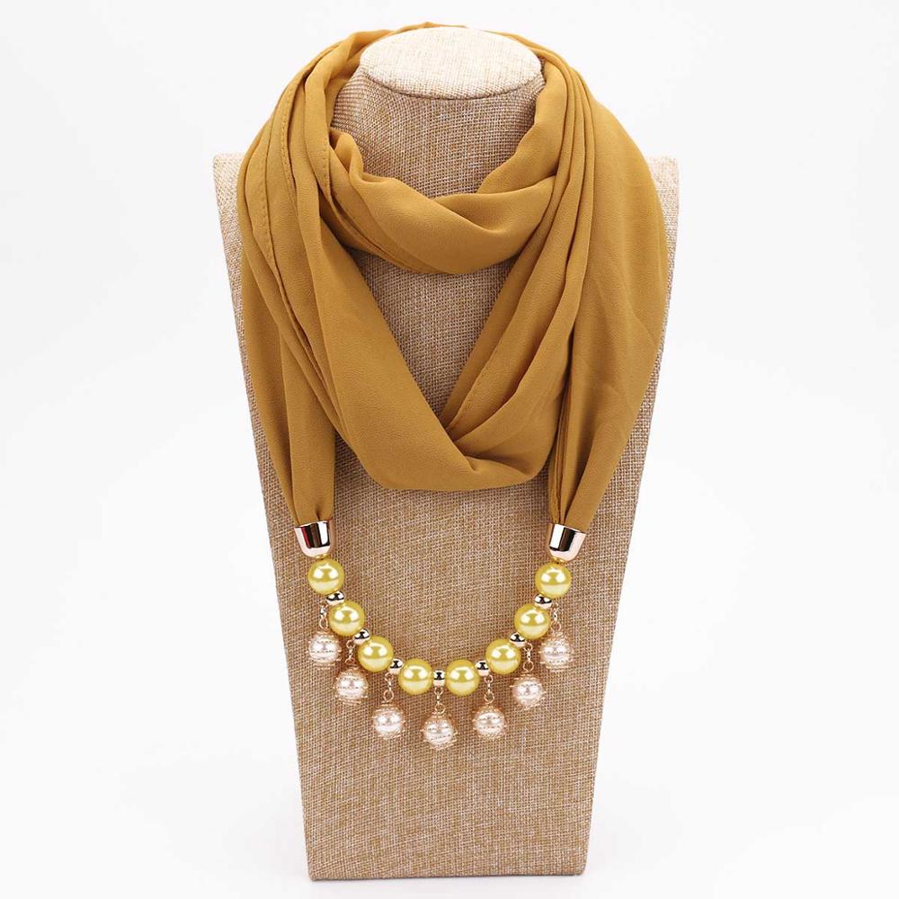 14 colors New design scarf necklace for women fashion pearl jewelry necklace of muslim Sun protection Wrapped Chiffon scarf gift