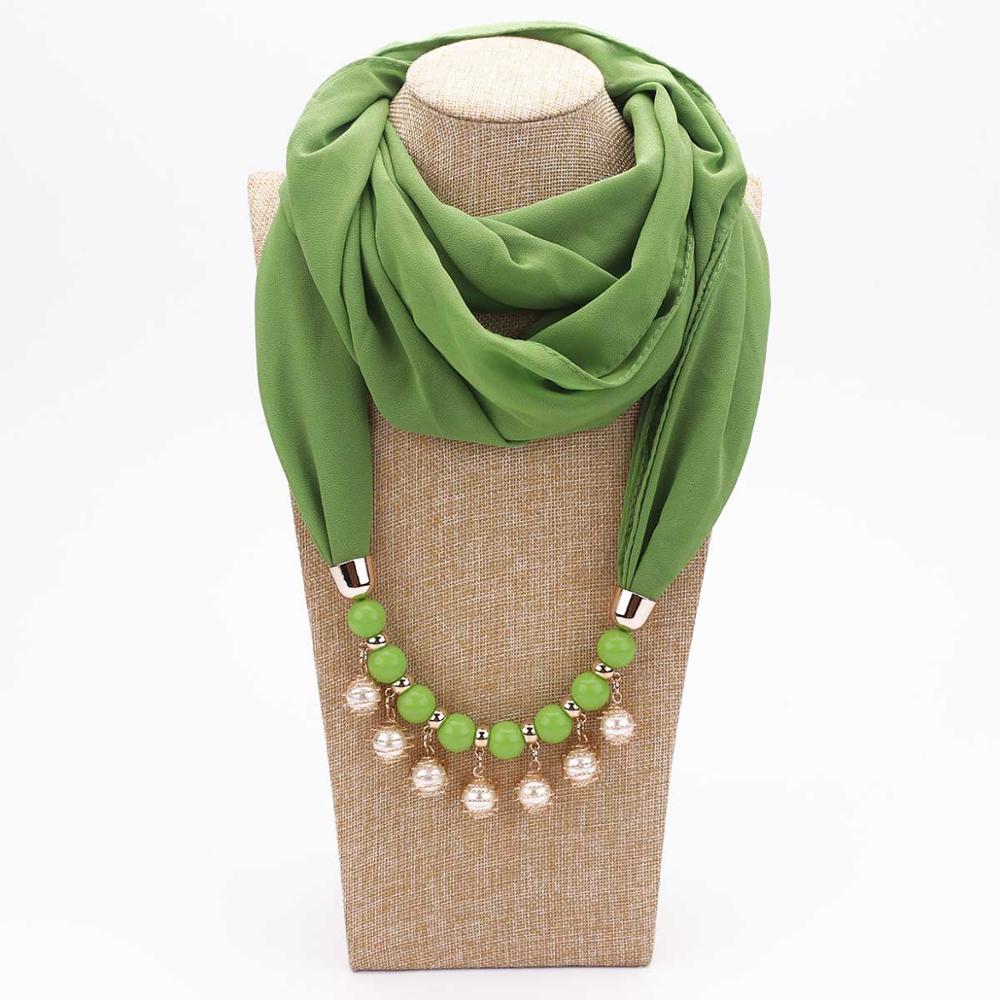 14 colors New design scarf necklace for women fashion pearl jewelry necklace of muslim Sun protection Wrapped Chiffon scarf gift