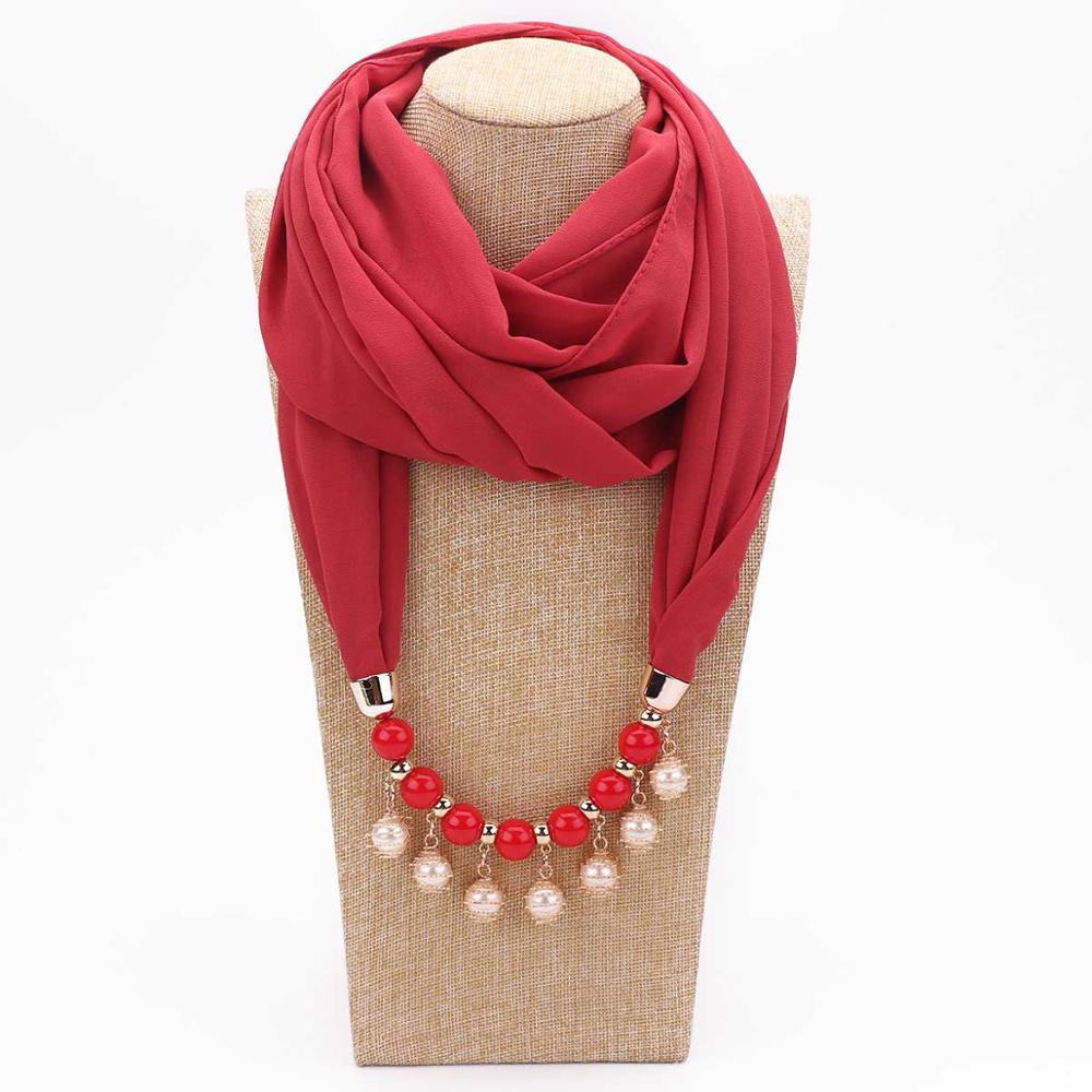 14 colors New design scarf necklace for women fashion pearl jewelry necklace of muslim Sun protection Wrapped Chiffon scarf gift