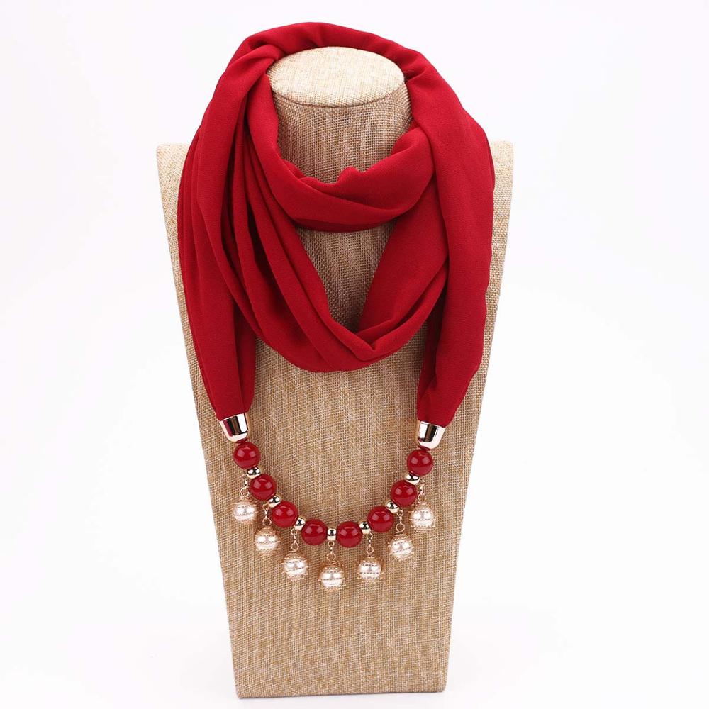 14 colors New design scarf necklace for women fashion pearl jewelry necklace of muslim Sun protection Wrapped Chiffon scarf gift