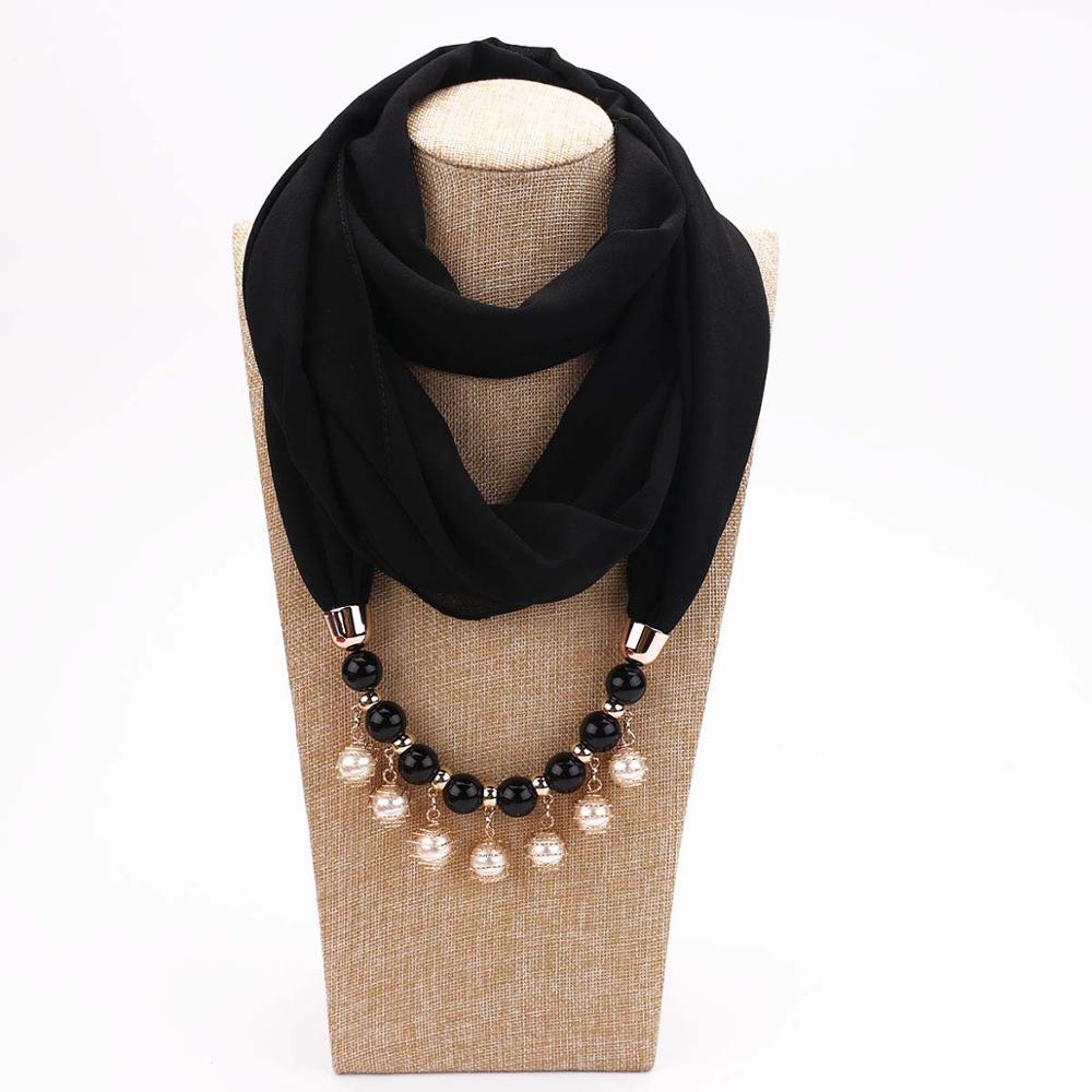 14 colors New design scarf necklace for women fashion pearl jewelry necklace of muslim Sun protection Wrapped Chiffon scarf gift