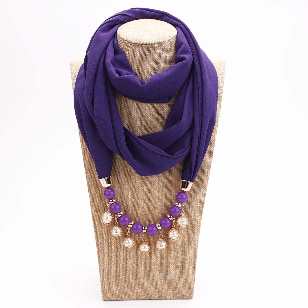 14 colors New design scarf necklace for women fashion pearl jewelry necklace of muslim Sun protection Wrapped Chiffon scarf gift