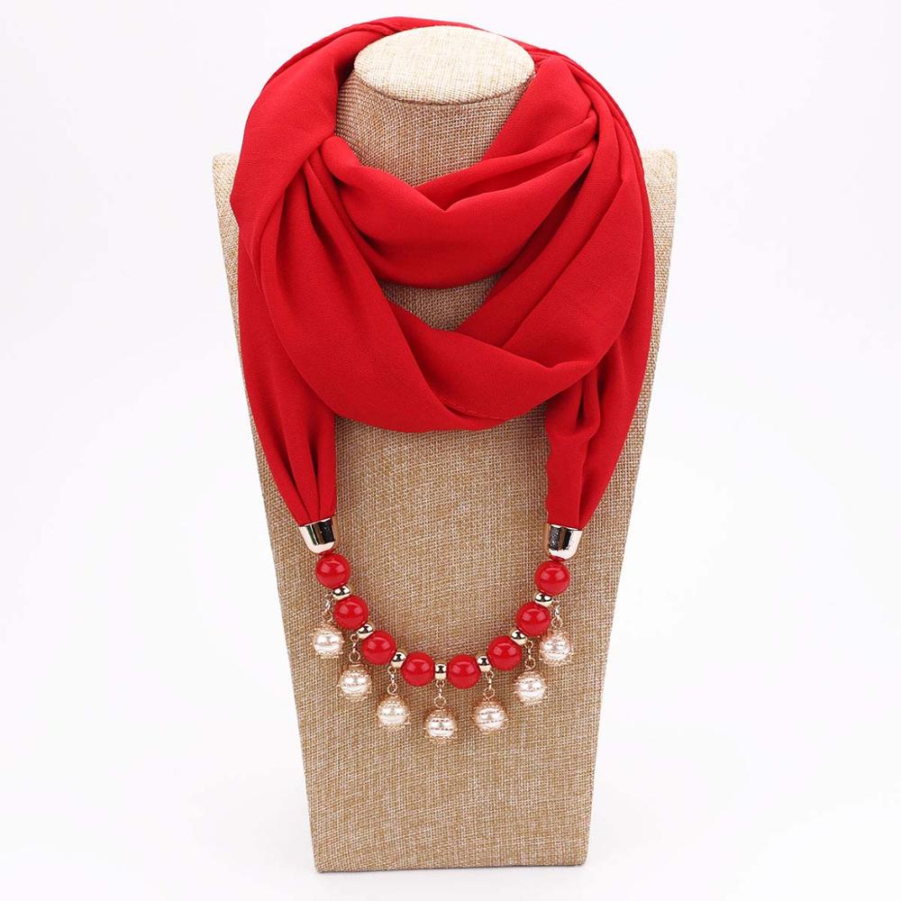 14 colors New design scarf necklace for women fashion pearl jewelry necklace of muslim Sun protection Wrapped Chiffon scarf gift