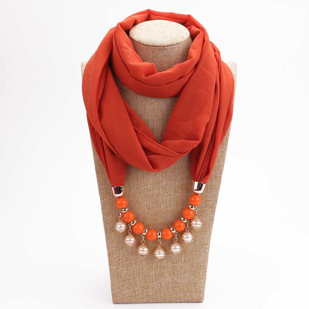 14 colors New design scarf necklace for women fashion pearl jewelry necklace of muslim Sun protection Wrapped Chiffon scarf gift
