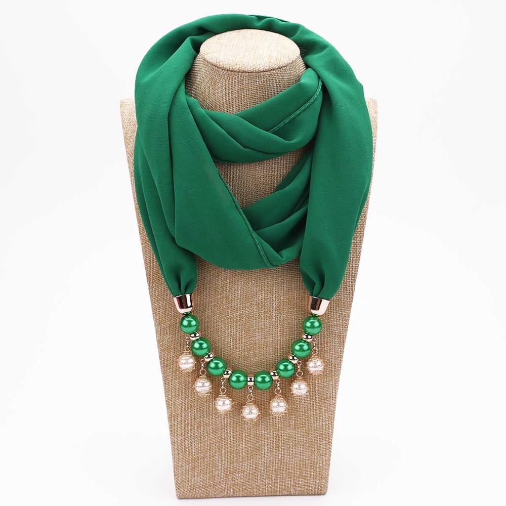 14 colors New design scarf necklace for women fashion pearl jewelry necklace of muslim Sun protection Wrapped Chiffon scarf gift