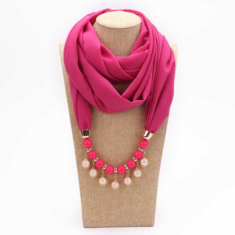 14 colors New design scarf necklace for women fashion pearl jewelry necklace of muslim Sun protection Wrapped Chiffon scarf gift
