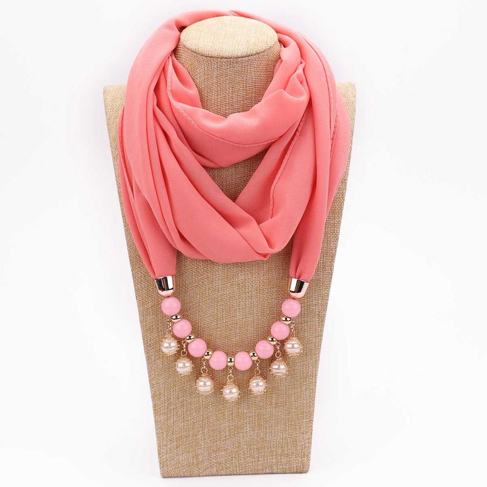 14 colors New design scarf necklace for women fashion pearl jewelry necklace of muslim Sun protection Wrapped Chiffon scarf gift