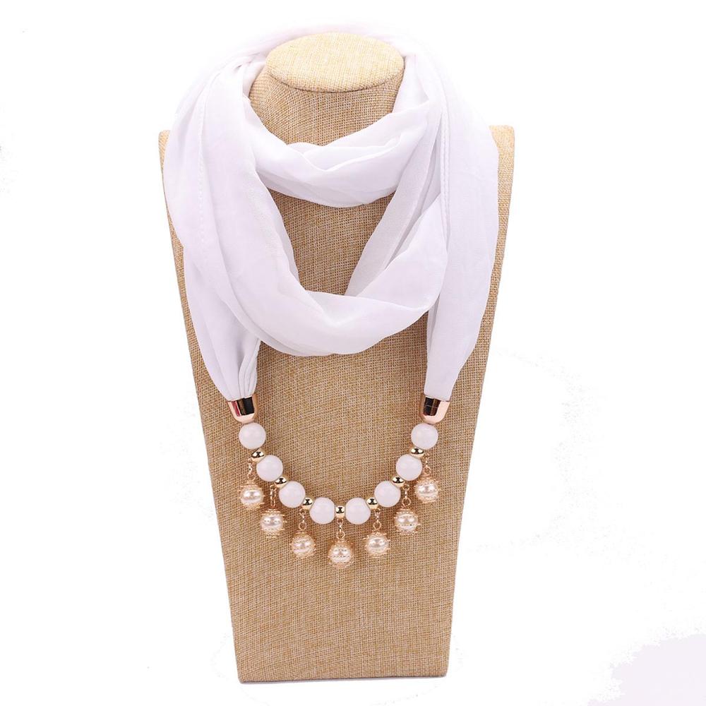 14 colors New design scarf necklace for women fashion pearl jewelry necklace of muslim Sun protection Wrapped Chiffon scarf gift