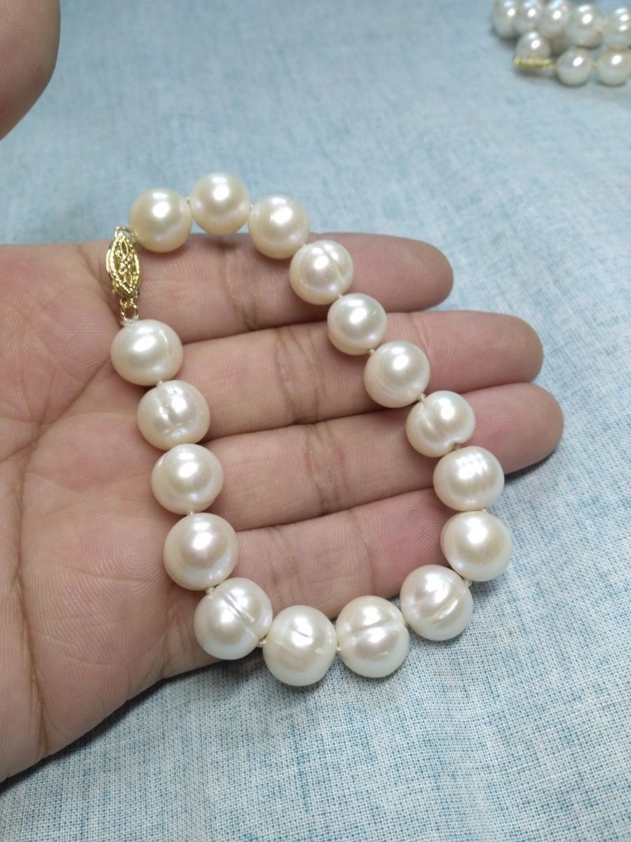 14K/20 Gold Clasp Huge AAA 11-13MM South Sea White Baroque Pearl Bracelet 7.5-8