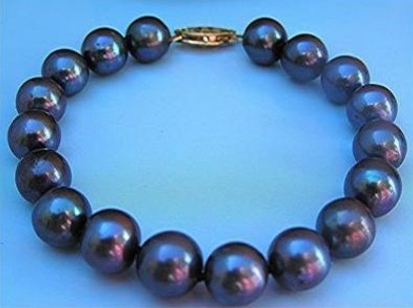 14K/20 Gold Hot Sell Great 10-11MM AAA Tahitian Black Pearl Bracelet 7.5 Inch