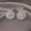 14K Gold Plated Korea Design Jewelry  pink Zircon Flowers Earrings Elegant Women Wedding Party Accessories