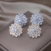 14K Gold Plated Korea Design Jewelry  pink Zircon Flowers Earrings Elegant Women Wedding Party Accessories