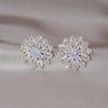 14K Gold Plated Korea Design Jewelry  pink Zircon Flowers Earrings Elegant Women Wedding Party Accessories