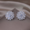 14K Gold Plated Korea Design Jewelry  pink Zircon Flowers Earrings Elegant Women Wedding Party Accessories